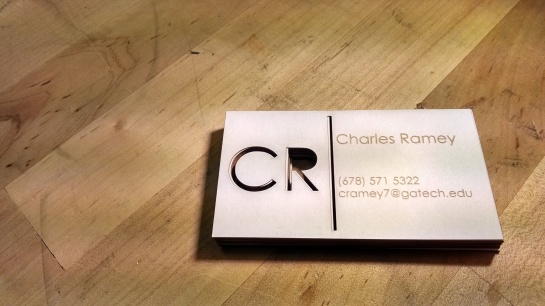 Lasercut business cards made from cardstock.